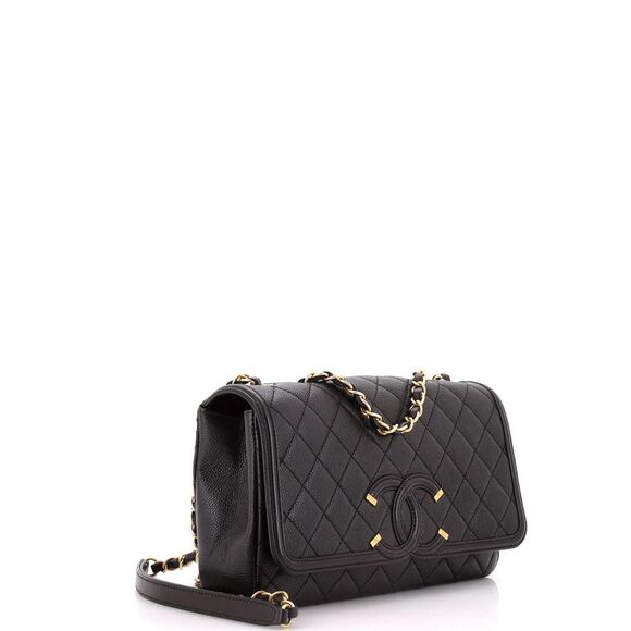 Chanel Filigree Flap Bag Quilted Caviar Medium Black - Picture 2 of 6